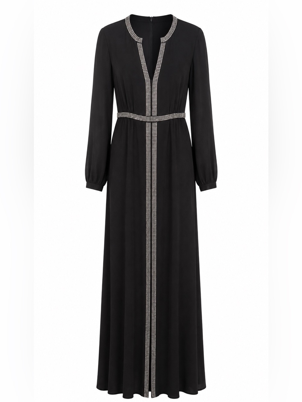 Tory Burch Black Long-Sleeve Maxi Dress with Crystal Trim
